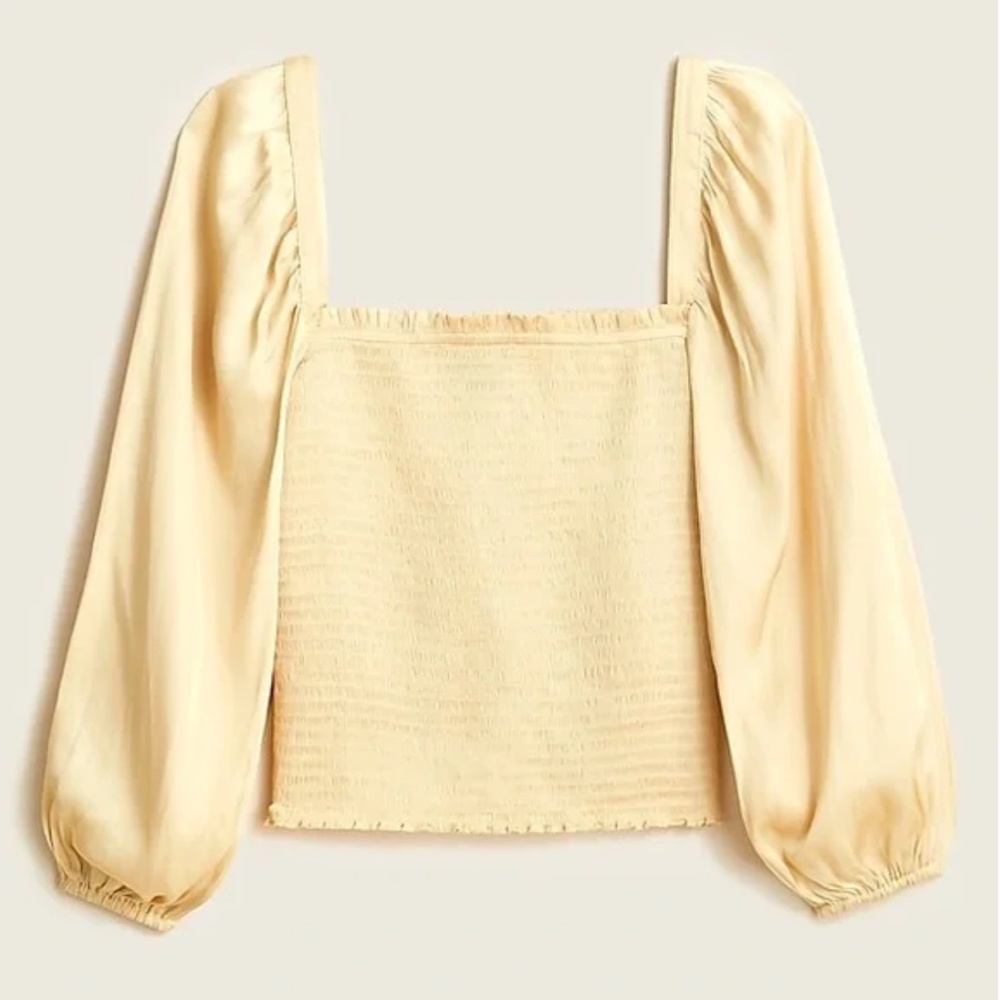 NWT J. Crew | Soft Yellow Squareneck Smocked Featherweight Satin Blouse, XXL